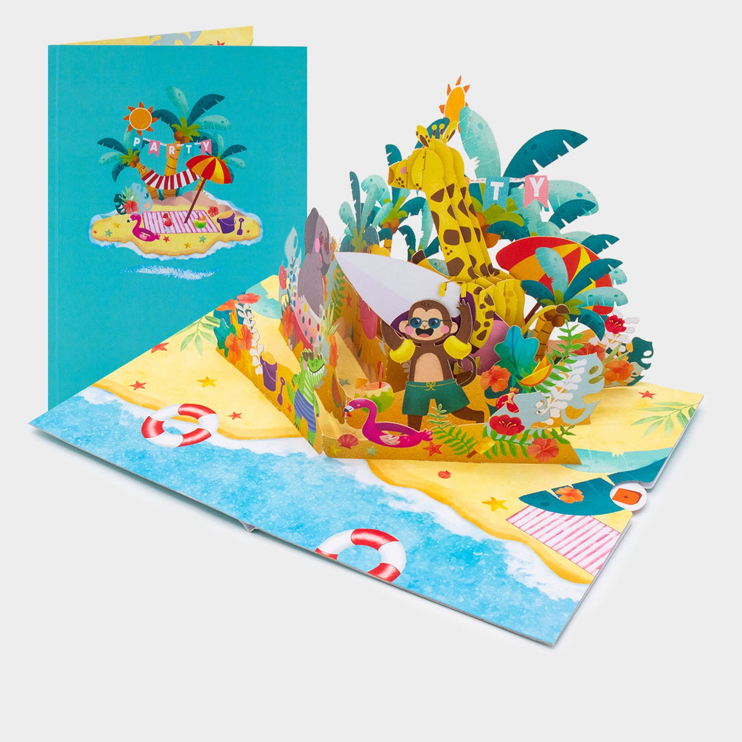 Strand Party mit Tieren - Pop-Up Karte