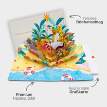 Strand Party mit Tieren - Pop-Up Karte