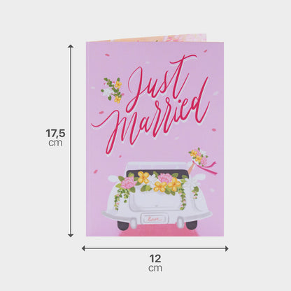 Hochzeitsauto mit "Just Married" Girlande - Pop-Up Karte
