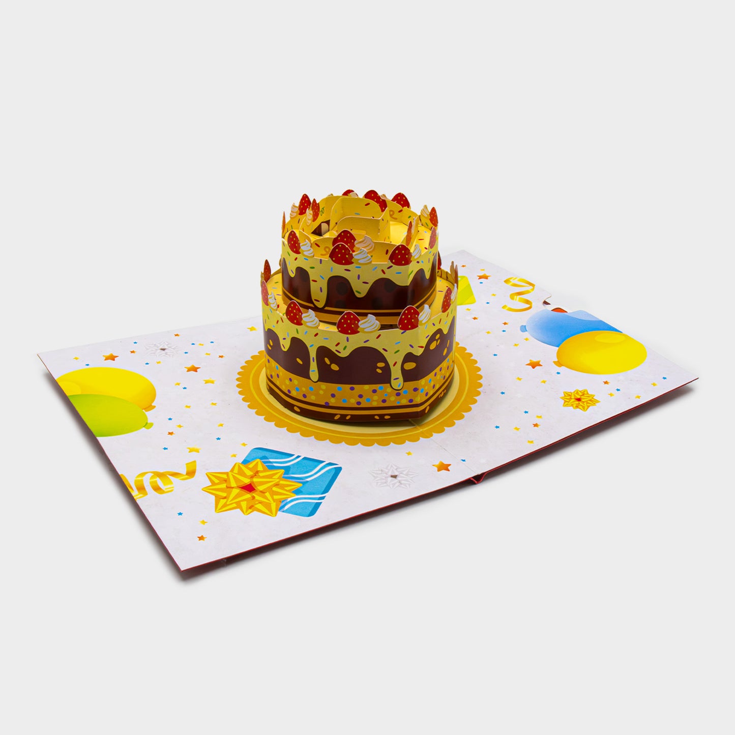 3D Pop-Up Karte mit Geburtstagstorte ohne Briefumschlag, liebevoll gestaltet und detailreich verarbeitet.